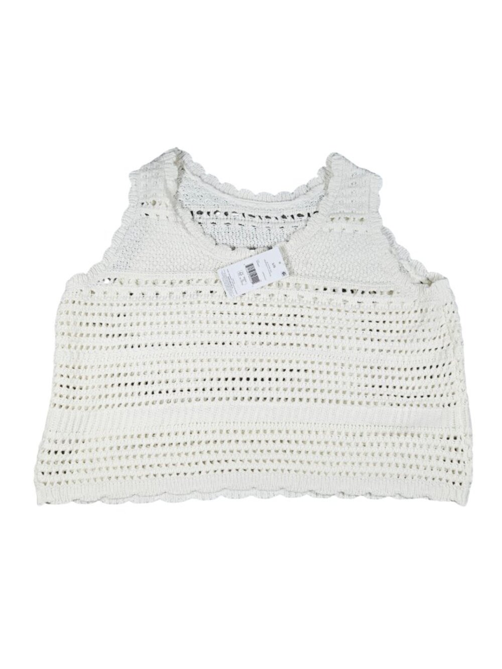 NWOT Off-White Cream Knit Sleeveless Top Eyelet Hole Detail Crochet Style Large